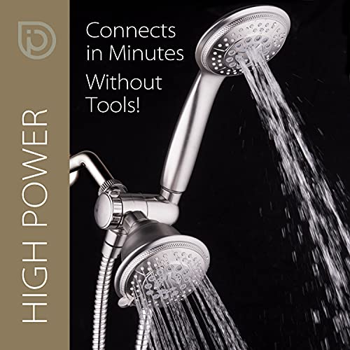 High Pressure 24-Function Dual 2-in-1 Handheld Shower Head Combo | With Self-clean Nozzles, 3-way Anti-swivel Water Diverter, and Premium Stainless Steel Hose / Nickel Finish - color: Brushed Nickel, size: 1.8 Gallons Per Minute