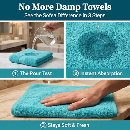 Sofea Hand Towels 6 Pack (16 x 28 Inches) 100% Cotton Bathroom Towels, Soft Absorbent Quick Dry Hand Towels for Bathroom Kitchen - color: Aqua Green