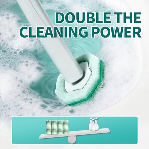 Disposable Toilet Brush, Toilet Bowl Cleaning System with 48 Count Wand Refills, Clean Brush Starter Kit with 1 Wand, 1 Storage Caddy and 1 wall Sticker (White) - style: Green-Toilet brush+48 refills