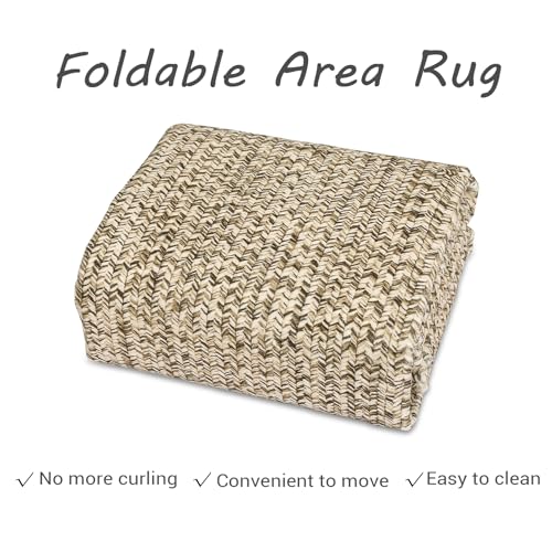Printed Washable 3x5 Rug Modern Non Slip Entryway Rug Small Living Room Rug Braided Soft Throw Rugs Low Pile Stain Resistant Carpet for Office Bedroom Nursery Dining Room 3'x5' Beige/Grey - color: Natural, size: 3' x 5' (Rectangular)