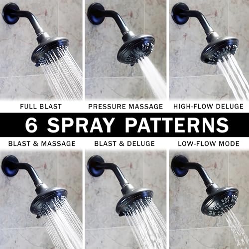 6 Function Luxury Shower Head - 1.8 GPM - Oil-Rubbed Bronze | High Pressure Boosting, Adjustable, Wall Mount, Bathroom Showerhead With Anti-Clog Nozzles, Best For Low Flow Showers - color: Oil Rubbed Bronze, size: 1.8 GPM