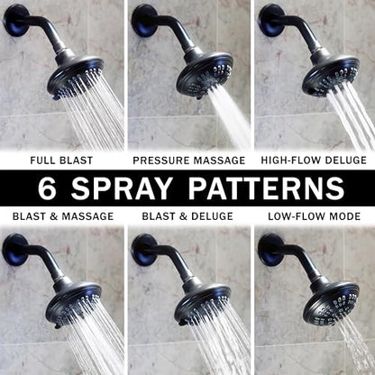 6 Function Luxury Shower Head - 1.8 GPM - Oil-Rubbed Bronze | High Pressure Boosting, Adjustable, Wall Mount, Bathroom Showerhead With Anti-Clog Nozzles, Best For Low Flow Showers - color: Oil Rubbed Bronze, size: 1.8 GPM