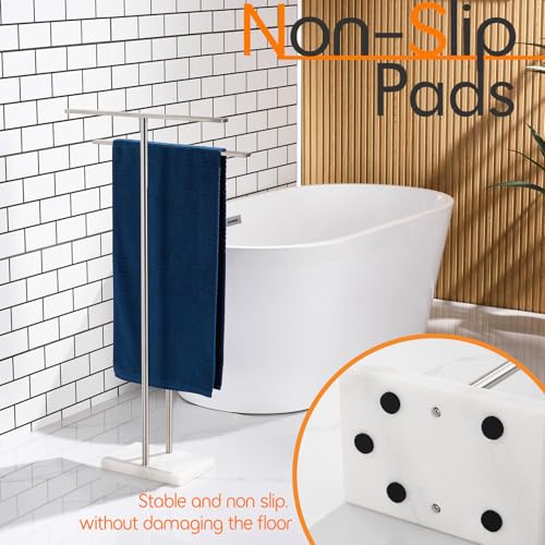 Free Standing Towel Rack Brushed Nickel 2-Tier Towel Holder for Bathroom Floor Stand with Heavy Marble Base Thicken Steady Design Stainless Steel AN7005BR - color: Brushed Nickel