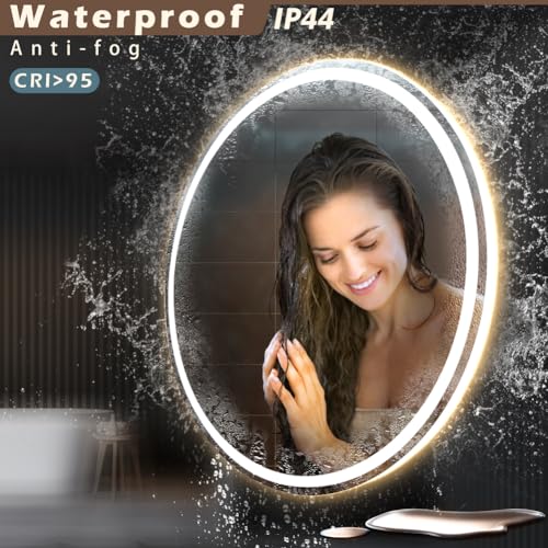 KWW Round Mirror Bathroom LED Lighted Mirror, Illuminated Dimmable Anti-Fog Wall-Mounted Makeup Vanity Mirror with Lights (36 inches) - size: 36"L x 36"W