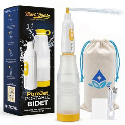 BIDET BUDDY® PureJet Portable Bidet for Travel - 550mL Bottle, Arctic White | Self-Cleaning Retractable Nozzle,IPX7 Waterproof, USB-C Rechargeable, High-Pressure Hygiene Device, Versatile Power Modes