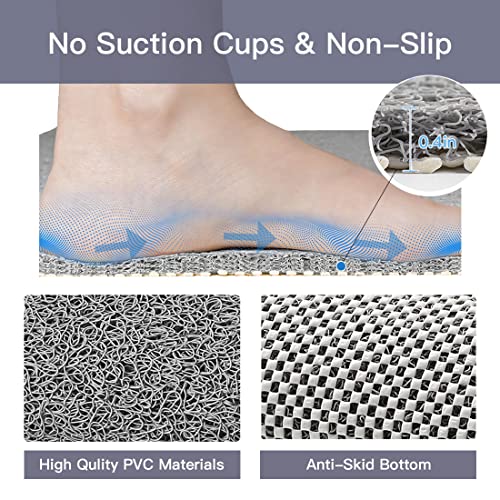 Shower Mat Non Slip,27 x 27 Inch Extra Large Bath Mat with Drain,Soft Square Loofah Shower Stall Mat Bathtub Mat for Bathroom,Without Suction Cups (Grey) - color: Grey