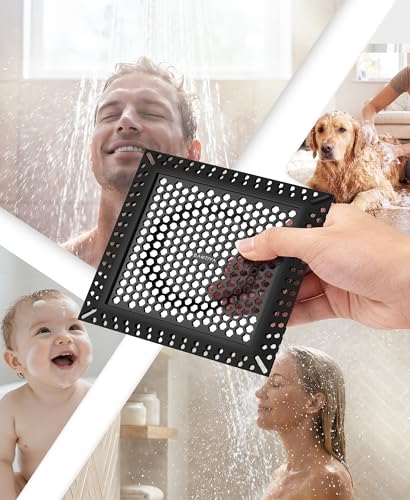Square Shower Drain Hair Catcher, Anti-Clogging, Black, 4 inch | Fast Drainage, Anti-Slip & Stays in Place, Stainless Steel & TPE Material, Easy Clean Fits Bathroom Hair Catcher for Shower - color: Matte Black, size: 4 inch