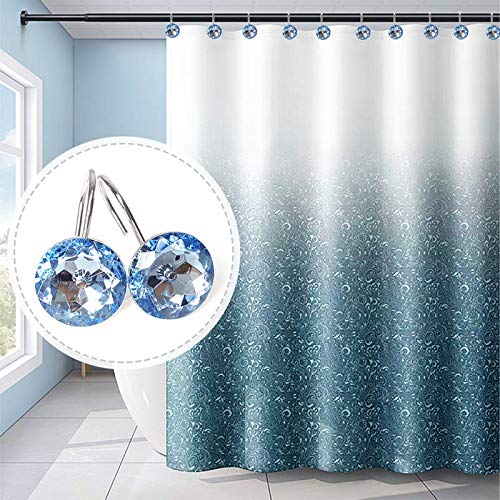 12 Pcs Bling Rhinestones Shower Curtain Hooks Bathroom Rolling Hooks - color: Blue