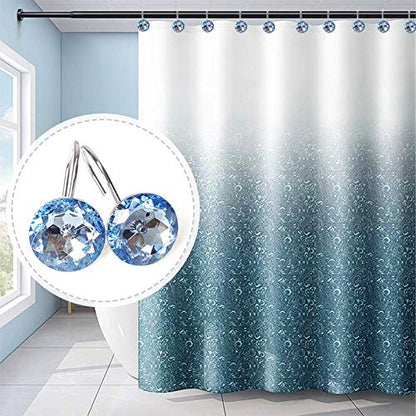 12 Pcs Bling Rhinestones Shower Curtain Hooks Bathroom Rolling Hooks - color: Blue