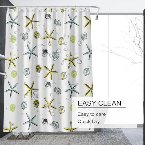 Shower Curtain Liner 72 x 72, Plastic Waterproof 4G Lightweight Shower Liner for Bathroom, with Grommets Holes and 3 Heavy Duty Magnetic Weights - color: Sea Star Shell