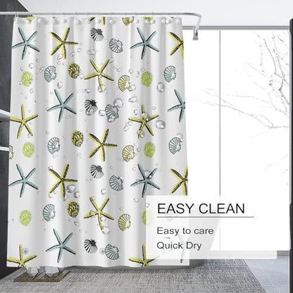 Shower Curtain Liner 72 x 72, Plastic Waterproof 4G Lightweight Shower Liner for Bathroom, with Grommets Holes and 3 Heavy Duty Magnetic Weights - color: Sea Star Shell