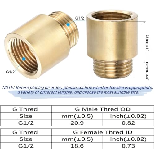 Shower Head Extension Arm, 2 Pack Brass G1/2 Male to G1/2 Female Thread 35mm Length Pipe Fitting Coupler Copper Shower Head Extender with 8M PTFE Pipe Sealant Tape - style: 35mm