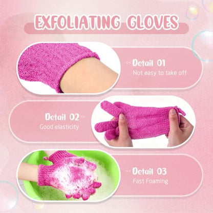 Didaey 104 Pcs Exfoliating Glove Bulk Shower Gloves with Hanging Loop Exfoliating Body Scrubber Dead Skin Remover for Body Bath Beauty Spa Massage Scrubs Men Women Bathing(Rose Red) - color: Rose Red