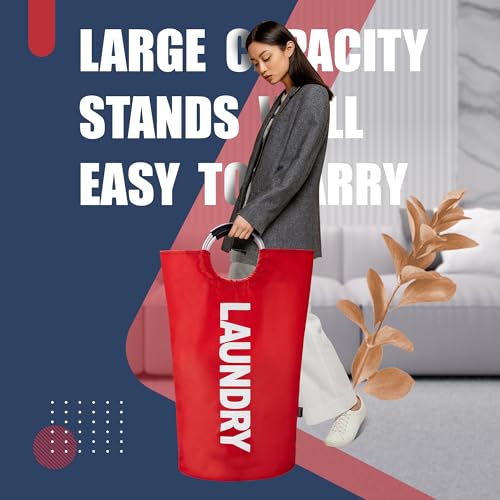 Caroeas 125L Laundry Basket,Large Laundry Hamper, Laundry Bag with Padded Handles, Clothes Hamper Stands Up Well, Collapsible Free Standing Easy Storage Washing Bin (Red,125L) - color: Red, size: 125L