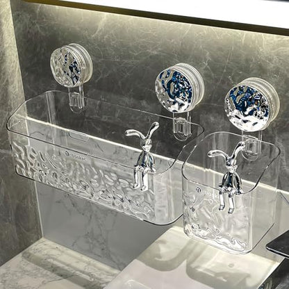 2 Pack Suction Cup Shower Caddy, Wall Mounted Suction Electric Toothbrush Holder for Bathroom, Clear Shower Rack with 2 Movable Hooks, Toothpaste and Razors Shower Organizer - style: Small size, 2 pieces