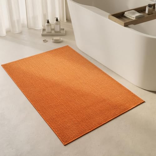 Triohero Large Bathroom Rugs Non Slip Washable Bath Rugs Super Absorbent Bathroom Rug Thin Quick Dry Low Pile Bath Mats, Orange 36"x48" - color: Orange, size: 36"x48"