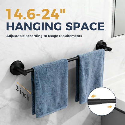 14.6inch~24inch Towel Racks for Bathroom,Adjustable Suction Cup Towel Bar for Bathroom Wall,Stainless Steel Bath Towel Holder for Shower(Matte Black) - color: Black