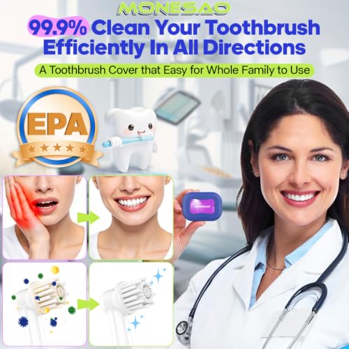 MONESAO Toothbrush Sanitizer Covers, Toothbrush Case with Violet Light | Rechargeable Cleaner Case - Auto Home Travel Tooth Brush Cap Box for Any Electric and Manual Toothbrushes (Purple) - color: Purple