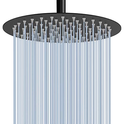 Voolan Rain Shower Head, High Flow Large Rainfall Showerhead Made of All Metal Stainless Steel, Waterfall Body Covering, Universal Wall and Ceiling Mount (12 Inch, Black) - color: Matte Black, size: 12 Inch