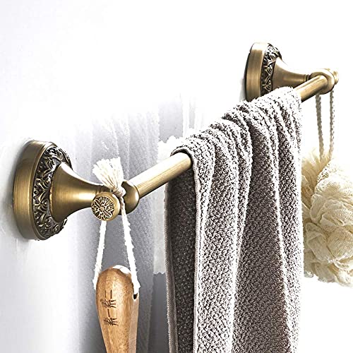 BATHSIR Antique Brass Towel Bar Set, Adjustable Bathroom Accessories Include Expandable Towel Holder Toilet Paper Holder Towel Ring Robe Hook Retro Carved Style Hardware 4 Piece Wall Mount