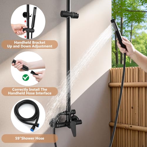 Outdoor Shower Kit, 8-Inch Rain Head and Handheld, Matte Black | Dual-Function Outdoor Shower Kit With An 8-Inch Rain Head, Handheld Spray, Adjustable Slide Bar And Single-Handle Control - color: Black