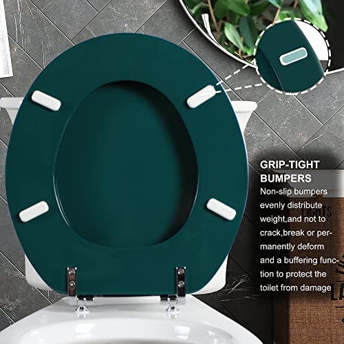 Angol Shiold Wood Toilet Seat, Zinc Alloy Hinges (Round, Dark Green) | Round Toilet Seat, Scratch Resistant Wood Surface, Easy to Install and Clean - color: Dark Green, size: Round