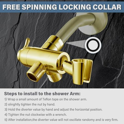 Shower Diverter Valve with Handshower Mount, G1/2 Brass Shower Arm Diverter 3 Way Bathroom Universal Shower System Replacement for Handheld Shower and Fixed Shower Head, Polisded Gold - color: Polished Gold