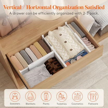 Lifewit 6" Tall Upgrade Drawer Dividers, Adjustable Deep Drawer Organizer | 13.5"-22" Expandable White Drawer Separator for Clothes, Dresser/Kitchen/Closet/Bedroom/Office Organization & Storage, 5 Pack - size: 6"H, 13.5-22"L