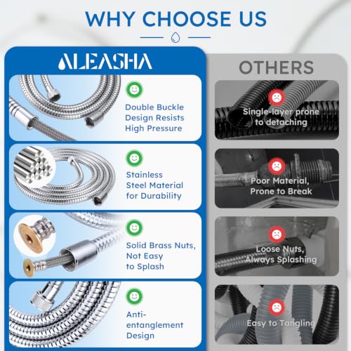 Chrome Finished Shower Hose 63 inches, Shower Hose Extra Long for Shower Head Flexible SUS 304 Stainless Steel Bidet hose for Bathroom Bathing Toilet Cleaning | Stainless Steel Material, Stretchable Design, Tangle-Free Design, Double Buckle Design, Handhe