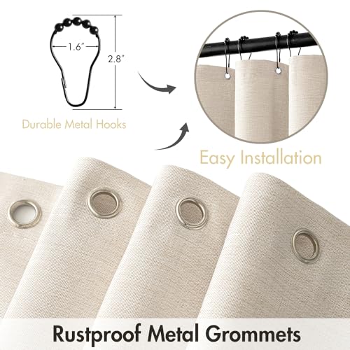 MIULEE Linen Fabric Shower Curtain Cream Beige W48*L72 8 Metal Hooks | Modern, Heavy Duty, Curtain Set, Waterproof Neutral Thick Cloth Shower Curtains, Bathroom Bathtub, Washable - color: Cream, size: 48"W x 72"L (Pack of 1)