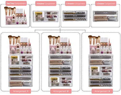 Sorbus Large Clear Makeup Organizer - Detachable 4-Piece Jewelry & Make Up Organizers and Storage Set - Spacious Cosmetic Display Tower - Makeup Organizer for Vanity, Bathroom, Dresser & Countertop - style: 4-Piece