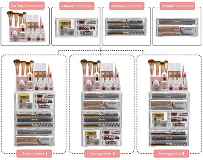 Sorbus Large Clear Makeup Organizer - Detachable 4-Piece Jewelry & Make Up Organizers and Storage Set - Spacious Cosmetic Display Tower - Makeup Organizer for Vanity, Bathroom, Dresser & Countertop - style: 4-Piece