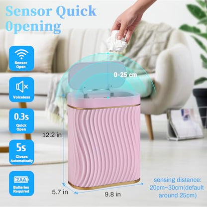 Ogikey Bathroom Small Trash Can with Automatic Touchless Lid, 2.6 Gallon Smart Garbage Can Narrow Waterproof Trash Bin for Bedroom, Office, Living Room - color: 2.6 gallon-Gold Pink