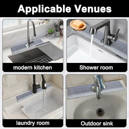 Kitchen Sink Faucet Mat, 17.7'' Diatomite Quick Drying Stone Sink Tray, Prevents Moisture Buildup, Suitable for Bathroom Kitchen Counter Top Faucet Around Splash Guard[Light Gray, 17.7" x 3.9"]