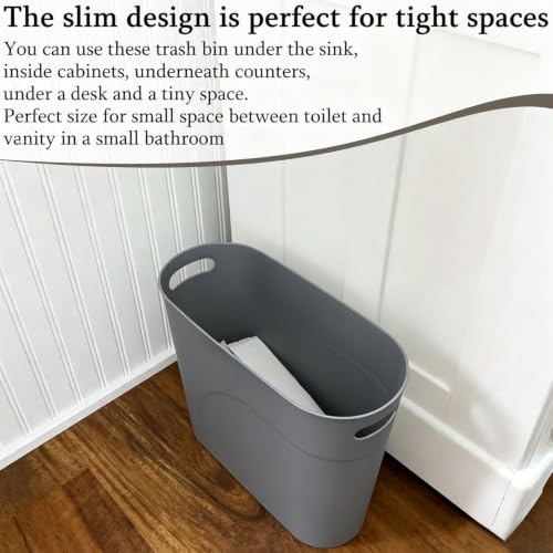 3 Pack Bathroom Trash Can, 3.2 Gallon Slim Waste Basket, Plastic Bathroom Wastebasket Slim Garbage Can for Narrow Spaces Bathroom Bedroom Kitchen Office at Home, Grey - color: Grey