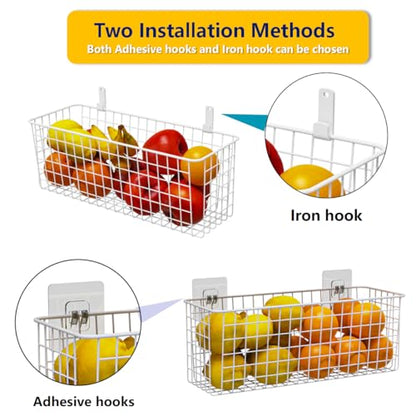 Joben Oligey 3 Set [Extra Large] Hanging Wall Wire Baskets, Farmhouse Food Storage Kitchen Pantry Laundry Closet Garage RV, White - size: White - Extra Large