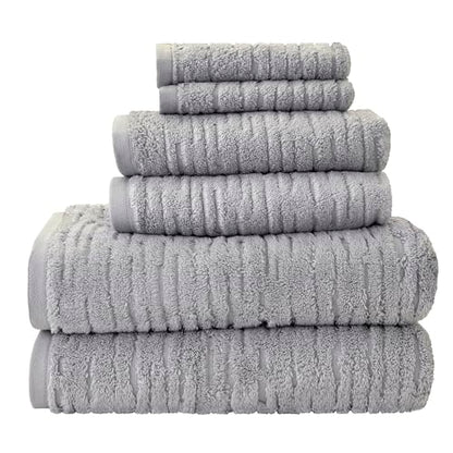 SKL Home CloudSoft 100% Cotton Luxury 6-Piece Towel Set, 600 GSM, Ultra Plush & Absorbent - 2 Bath Towels, 2 Hand Towels, 2 Washcloths, Gray - color: Gray, style: 6-Piece Towel Set