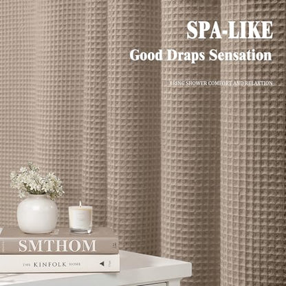 Stall Waffle Shower Curtain Heavyweight Cotton Fabric Beige 48Wx72L | Soft Cotton Cloth,3D Square Truely Waffle,Washable, Hotel Luxury Spa, Shower Curtains for Narrow Bathroom 12 Plastic Hooks - color: Beige, size: Small Stall 48"W x 72"L