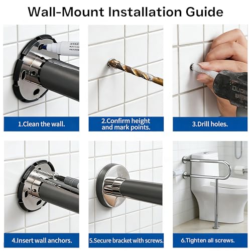 24 Inch Toilet Grab Bar with Leg for Bathroom, Wall & Floor Mounted Stainless Steel Handicap Grab Bar, Brushed Nickel Anti-Slip Knurled Grip, Safety Rail for Elderly, Disabled and Pregnant - size: 24 Inch