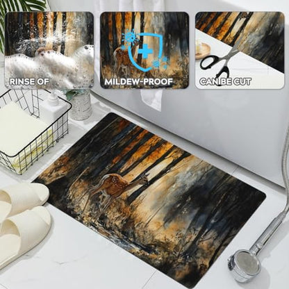 Bathroom Runner Mat Rugs Long,Deer in the woods watercolor painting Cute Diatomite Stone Bath Mat Large Absorbent Diatomaceous Earth Mat Non Slip Fast Dry Shower Mat Bathroom Rugs Floor Mat 16x42in - color: Design17