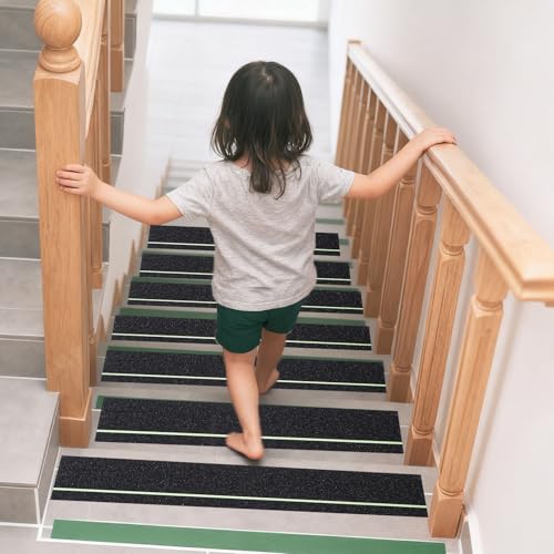 Glow in Dark Anti Slip Tape,4" x35FT Heavy Duty Waterproof Safety Grip Tape for Stairs, Pool, Bathroom - Black & Glow Stripe Indoor/Outdoor Multi-Purpose Traction Tape - size: 4IN x 35FT