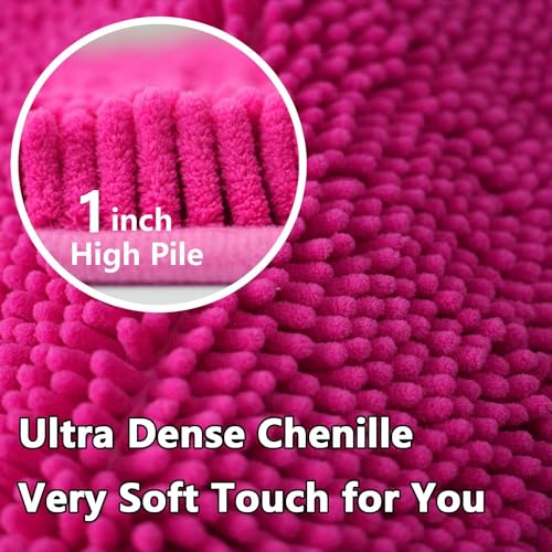 Valentine's Day Bathroom Mat Bathroom Rugs Chenille, Extra Thick and Absorbent, Non-Slip, Machine Washable, Dry Quckily, Soft Cozy Plush, Used Under Shower Bathtub and Sink, Hot Pink - color: Rose, size: 20 x 32 inch + 20 x 20 inch (U-Shape)