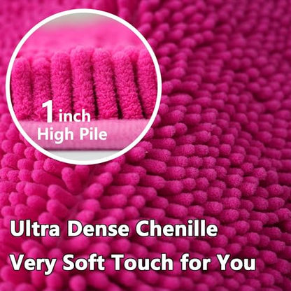 Valentine's Day Bathroom Mat Bathroom Rugs Chenille, Extra Thick and Absorbent, Non-Slip, Machine Washable, Dry Quckily, Soft Cozy Plush, Used Under Shower Bathtub and Sink, Hot Pink - color: Rose, size: 20 x 32 inch + 20 x 20 inch (U-Shape)