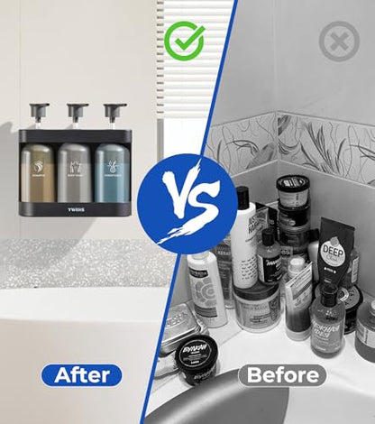 Shampoo and Conditioner Dispenser Shower Soap Dispenser 3 Chamber No Drill Shampoo Dispense for Shower Wall Mounted Shower Shampoo Dispenser 3 Chamber for Bathroom Hotel 3 * 13.37 fl.oz Black - color: Black-3