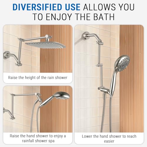G-Promise 12 Inch Shower Extender with 6Inch Arm and Flange(Brushed Nickel) | Solid Brass Construction, Height and Angle Adjustable, Standard Connection Thread, All Installation Tools Included - color: Brushed Nickel, style: 12 Inch