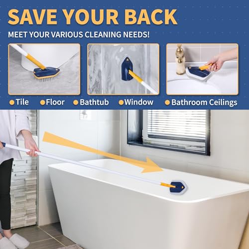 BOOMJOY Tub Scrubber with Long Handle, 58" Extendable 3 in 1 Tub Cleaner Brush with Long Handle, No Scratch Shower Cleaning Brush for Bathtub, Bathroom Ceilings, Toilet, Kitchen, Floor - color: Blue
