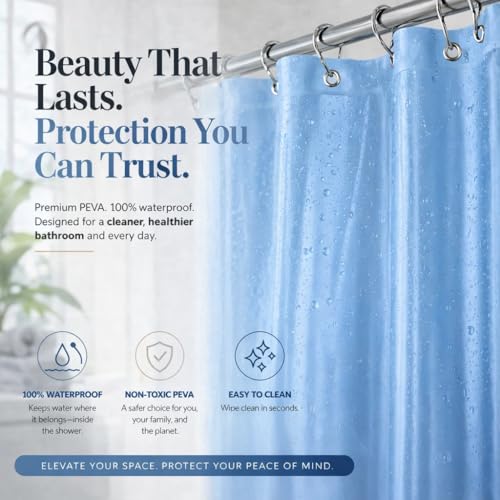 EHZNZIE Light Blue Shower Curtain Liner 72x72, PEVA Waterproof Bath Curtain, No Chemical Smell, 3 Weighted Magnets, Durable with Rustproof Metal Grommets - color: Light Blue, size: 72"W x 72"L (Pack of 1)