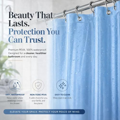 EHZNZIE Light Blue Shower Curtain Liner 72x72, PEVA Waterproof Bath Curtain, No Chemical Smell, 3 Weighted Magnets, Durable with Rustproof Metal Grommets - color: Light Blue, size: 72"W x 72"L (Pack of 1)