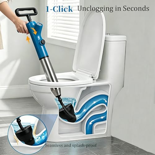Air Toilet Drain Blaster Plunger Powerful Manual High Pressure Dredge Plumbing Tool for Clogged Toilet Sink and Bathroom Kitchen Vloor Drain and Sewer Pipe Dredging（blue）