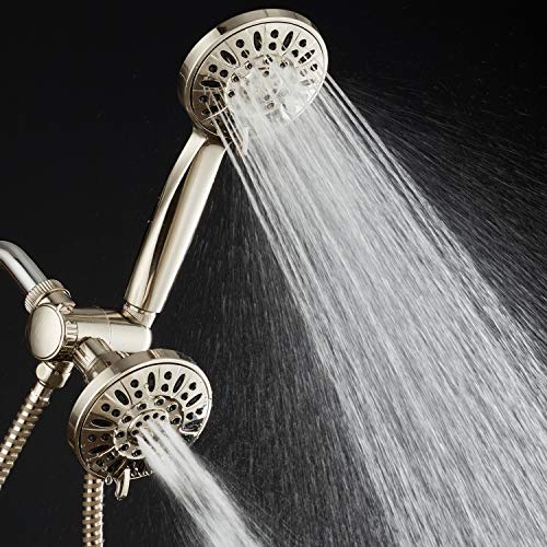 AquaDance Brushed Nickel Premium High Pressure 48-setting 3-Way Combo for The Best of Both Worlds – Enjoy Luxurious 6-setting Rain Shower Head and 6-Setting Hand Held Shower Separately or Together | Enjoy Two 6-Setting Rain & Hand Showerheads Separately o
